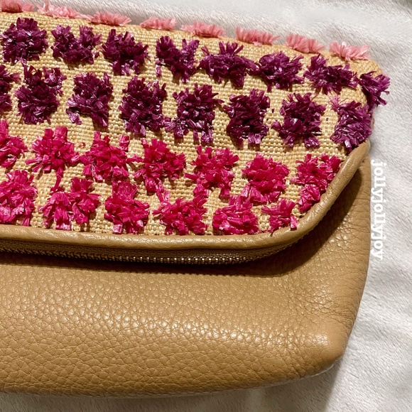 NWOT Fossil Preston Large Pink/Violet Straw Leather Folder Wristlet Pouch - Picture 5 of 12